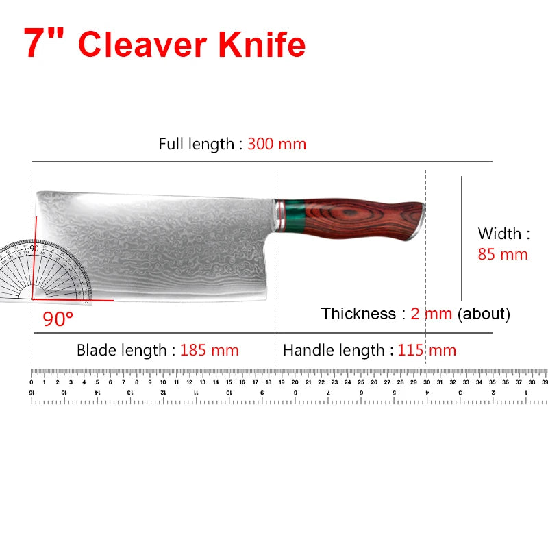 Damascus Steel Cleaver | Professional Chef Kitchen Knife Damascus Cleaver Knife Axl