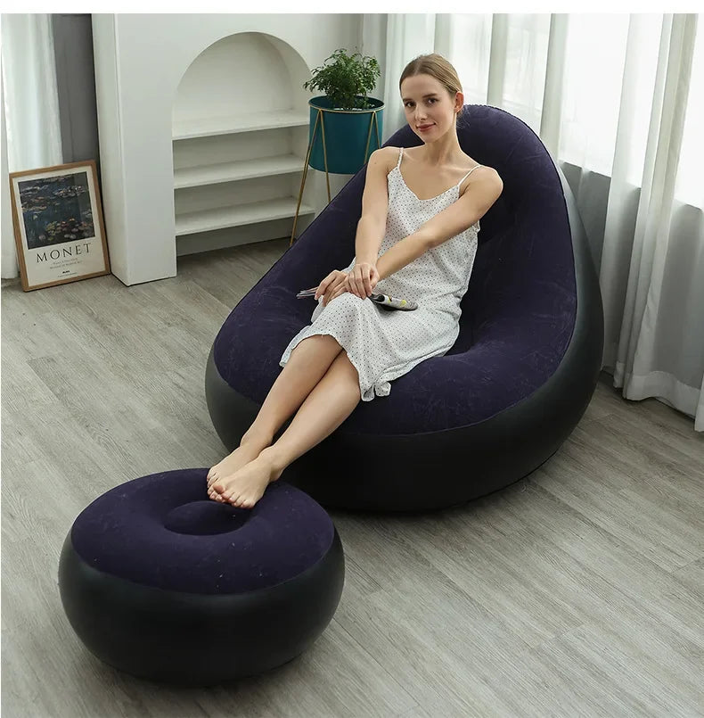 PVC Flocking Inflatable Sofa – Portable Foldable Lounge Chair Inflatable Lounge Chair Axl dark blue As whown
