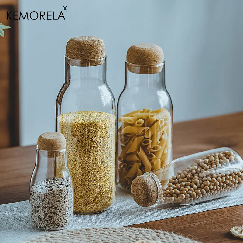 Clear Glass Storage Jar with Cork Lid – Airtight Canister Glass Storage Jar Axl