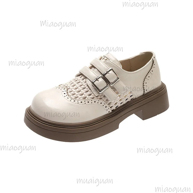 Women's Perforated Platform Wedge Loafers – Retro Buckle Sandal Platform Wedge Loafers Axl