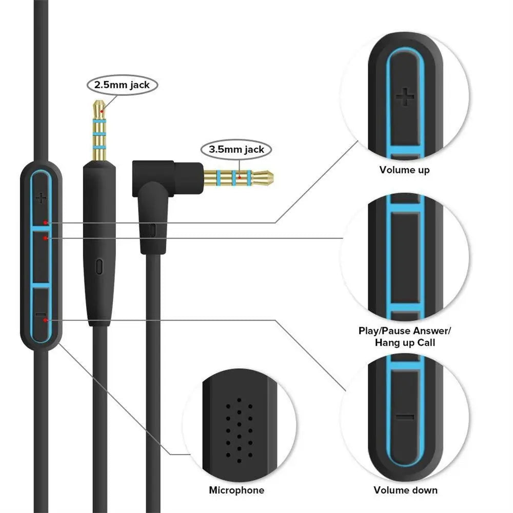 2.5mm to 3.5mm Headphone Cable with Mic & Volume Control Headphone Audio Cable Axl