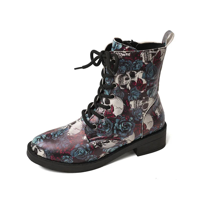 Women's Printed Wedge Ankle Boots – Anti-Slip Casual Short Boot Women's Ankle Boots Axl Skull 35