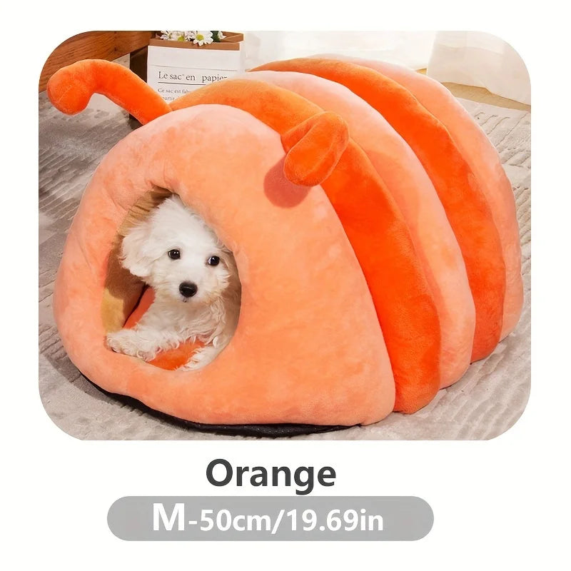 KEMORELA Caterpillar Cat Bed – Warm, Washable Semi-Enclosed House Cat Bed House Axl Orange M
