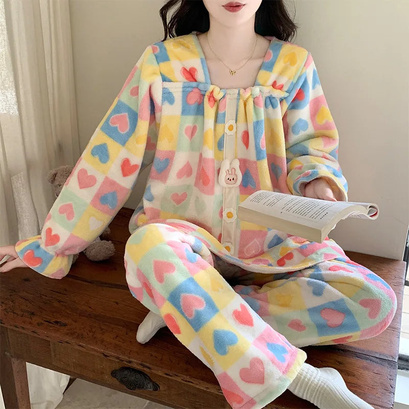 Women's Coral Fleece Pajama Set – Warm Princess Loungewear Women's Pajama Set Axl 9926-3 2XL