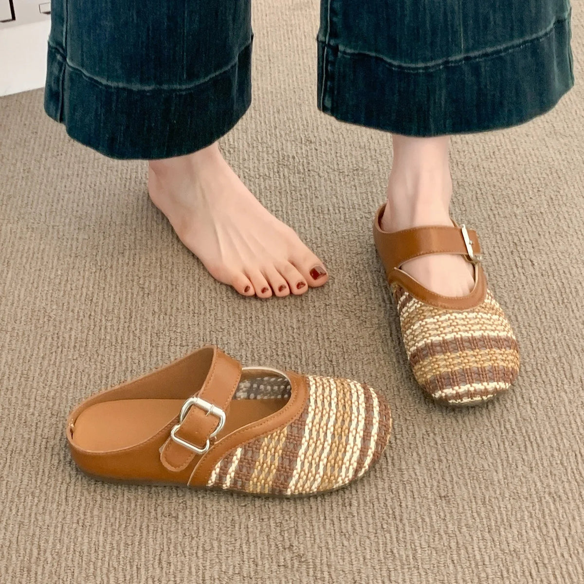 Women's Woven Closed-Toe Platform Sandals with Buckle Straps Platform Sandals Axl brown 2CM 37