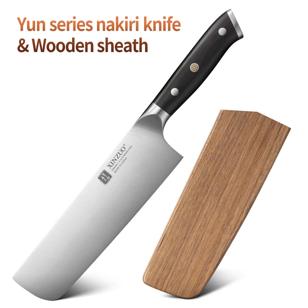 XINZUO 7.28" Nakiri Knife – German Steel & Ebony Wood Handle Nakiri Kitchen Knife Axl with Wooden sheath