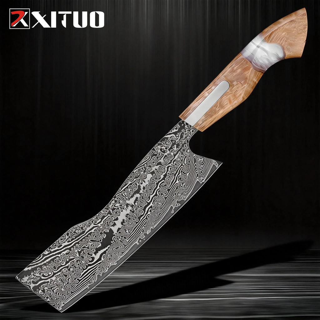 XITUO 7" Japanese Nakiri Knife – Damascus Steel Vegetable Cleaver Nakiri Kitchen Knife Axl