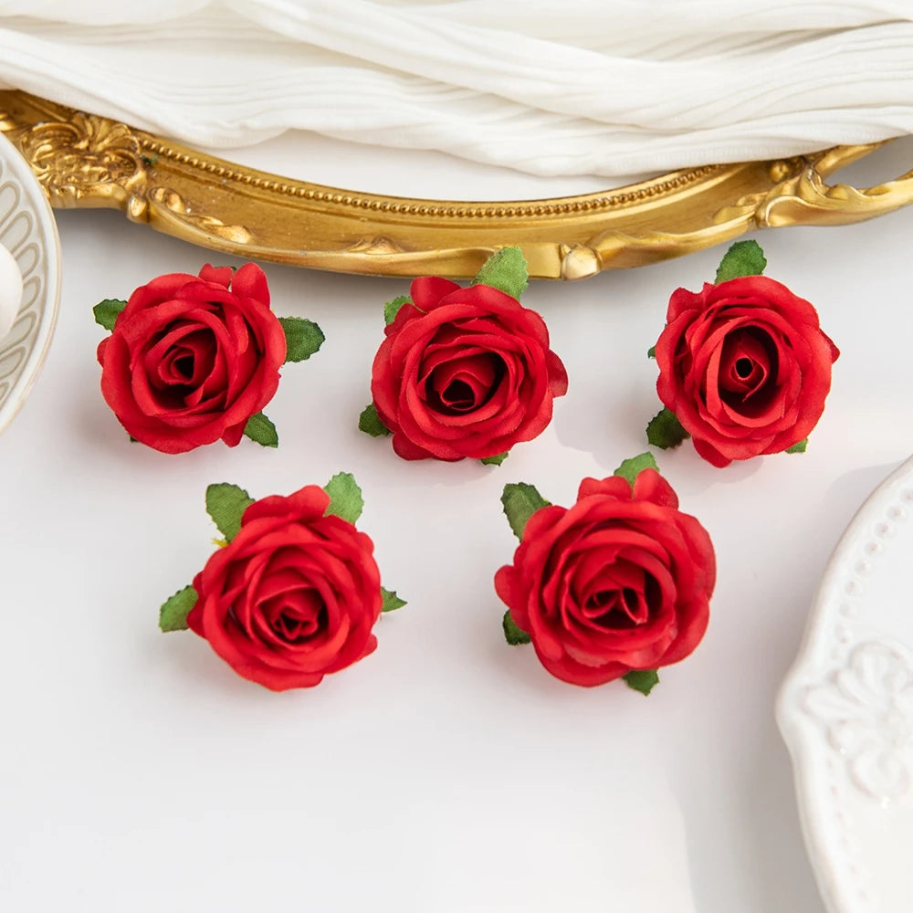 Silk Artificial Rose Heads – Wedding, Wreath & DIY Décor Artificial Silk Flowers Axl Red 40 pcs