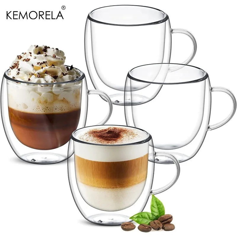 KEMORELA Double Wall Glass Cups – Coffee, Tea & Whiskey Set Double Wall Glass Cups Axl