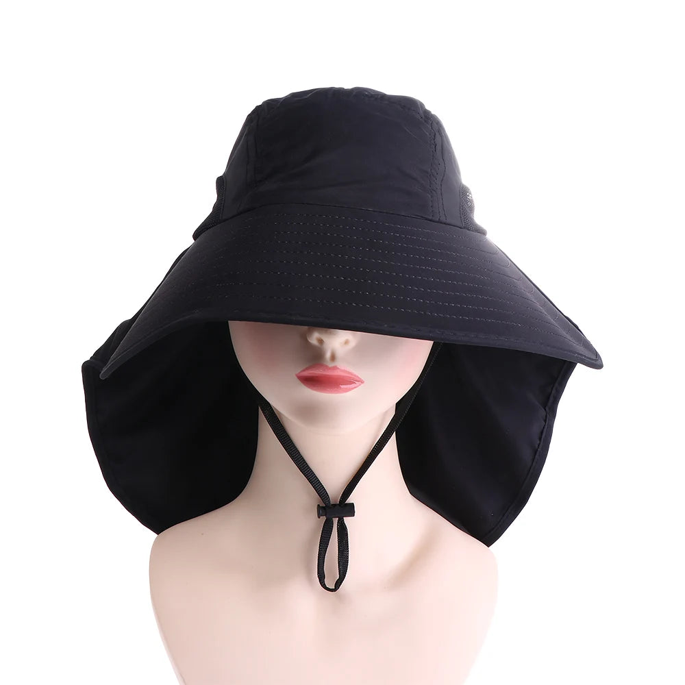 Wide Brim Bucket Hat with Neck Flap – UPF 50+ Sun Hat Sun Bucket Hat Axl Black