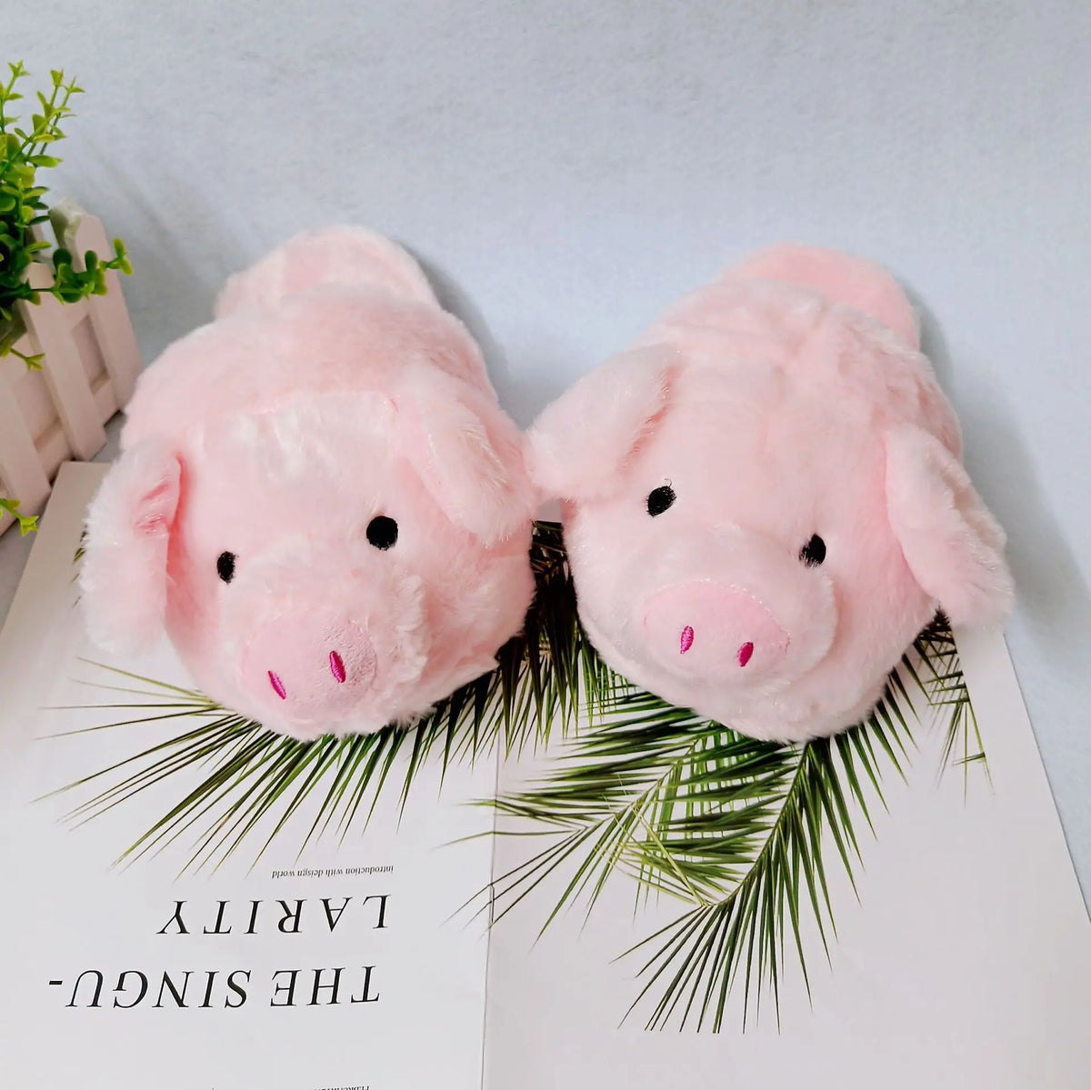 Cartoon Pig Fluffy Slippers – Women's Pink Slip-On Slides Novelty Slippers Axl