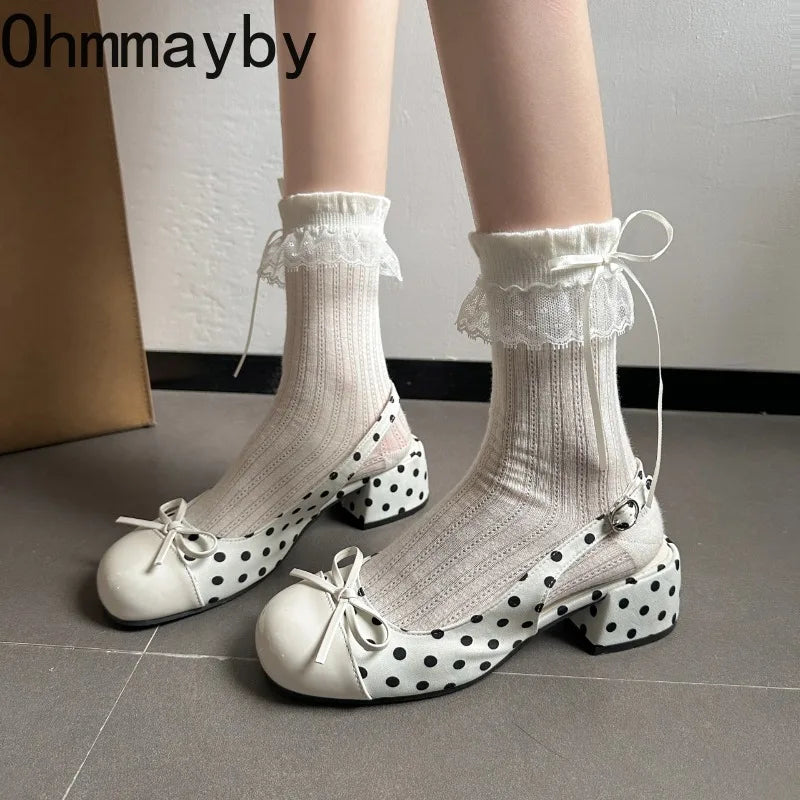 Women's Polka Dot Square Heel Slingback Sandals | Elegant Party Women's Heeled Sandals Axl