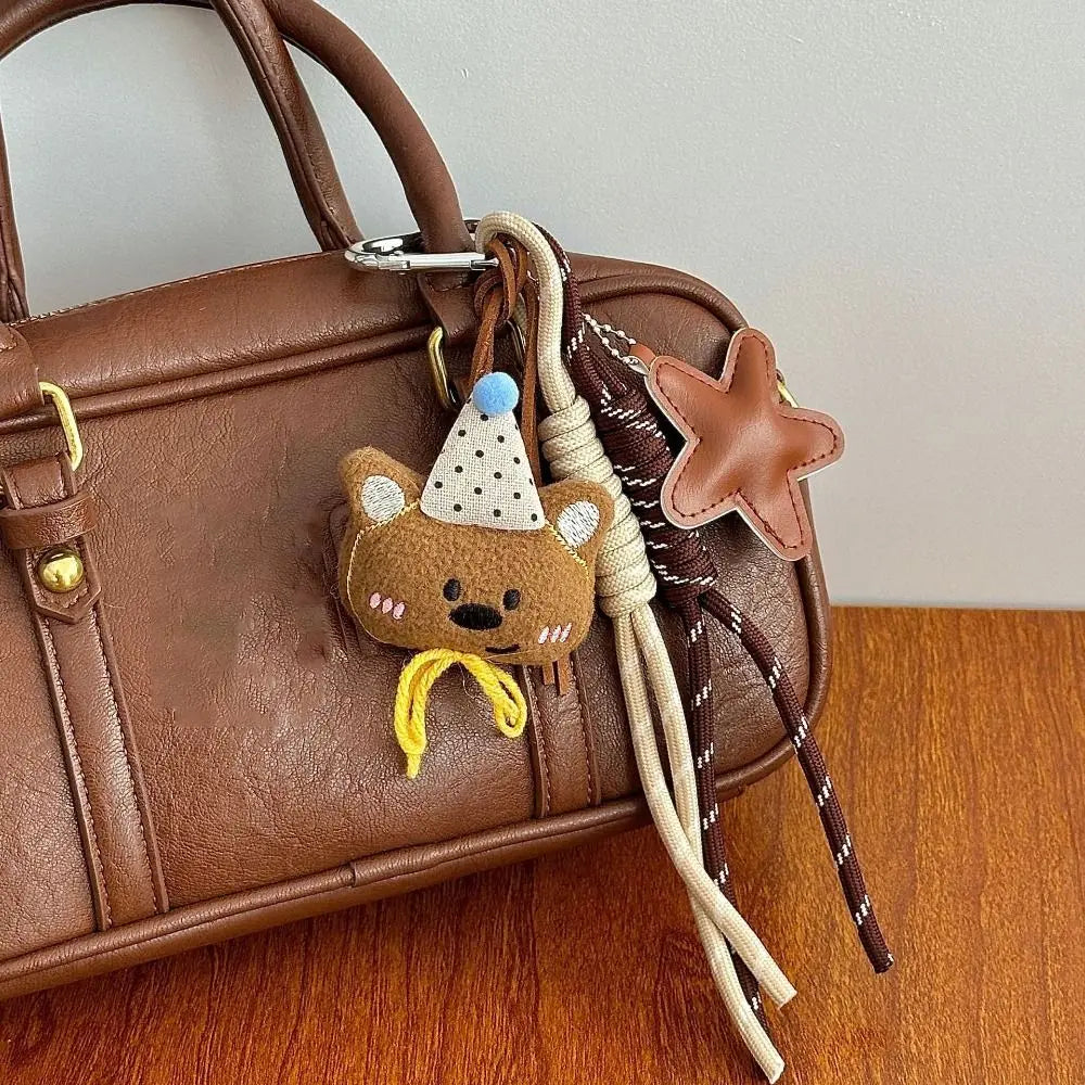 Cartoon Bear Plush Bag Charm – Handmade Nylon Rope Pendant Plush Bag Charm Axl