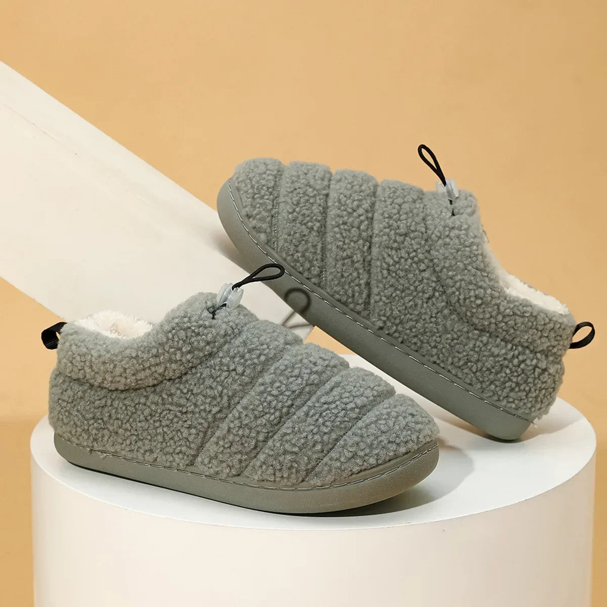 Women's Plush Fluffy Slip-On Shoes – Warm Anti-Slip Indoor Flats Plush Slip-On Slippers Axl Gray 40-41