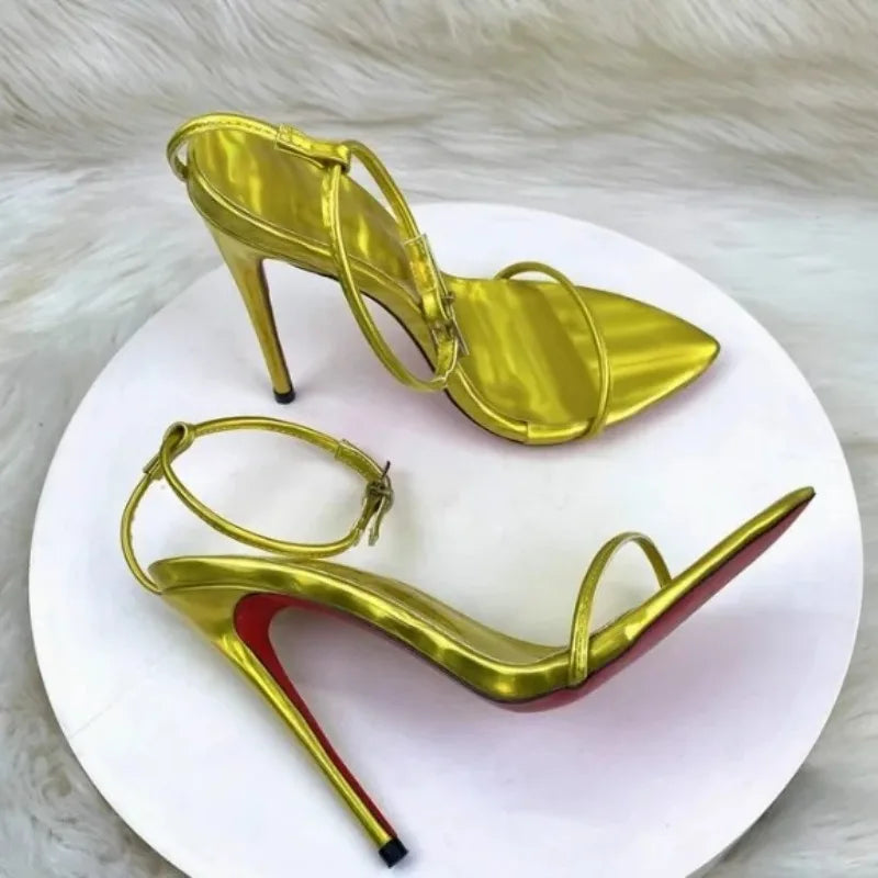 Women's 12cm Stiletto Sandals – Pointed Toe Buckle Strap Stiletto Heeled Sandals Axl