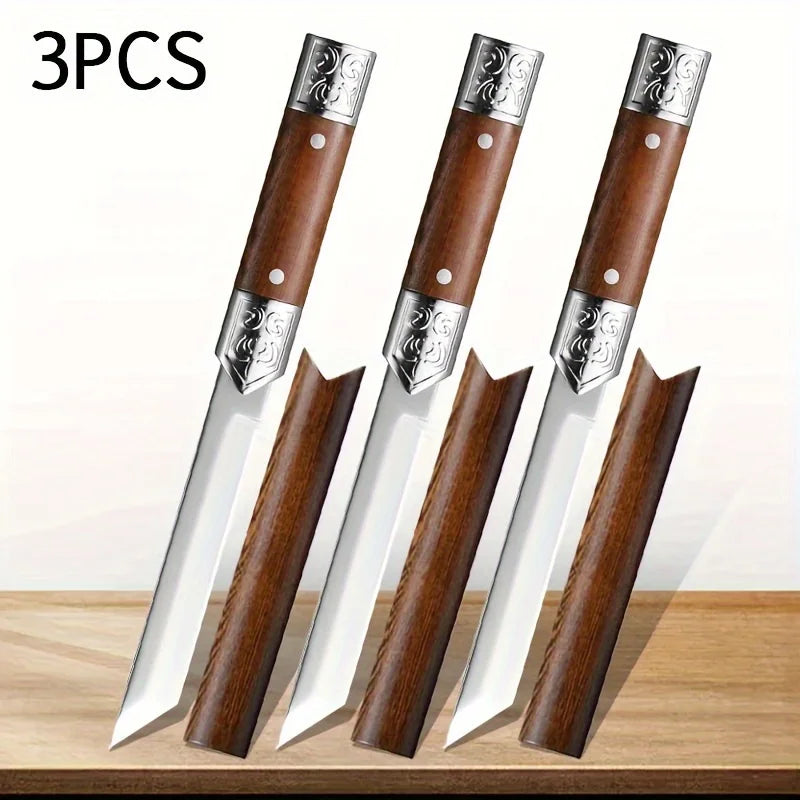 PLYS Mini Fixed Blade Knife with Sheath – EDC Stainless Steel Fixed Blade Knife Axl 3PCS