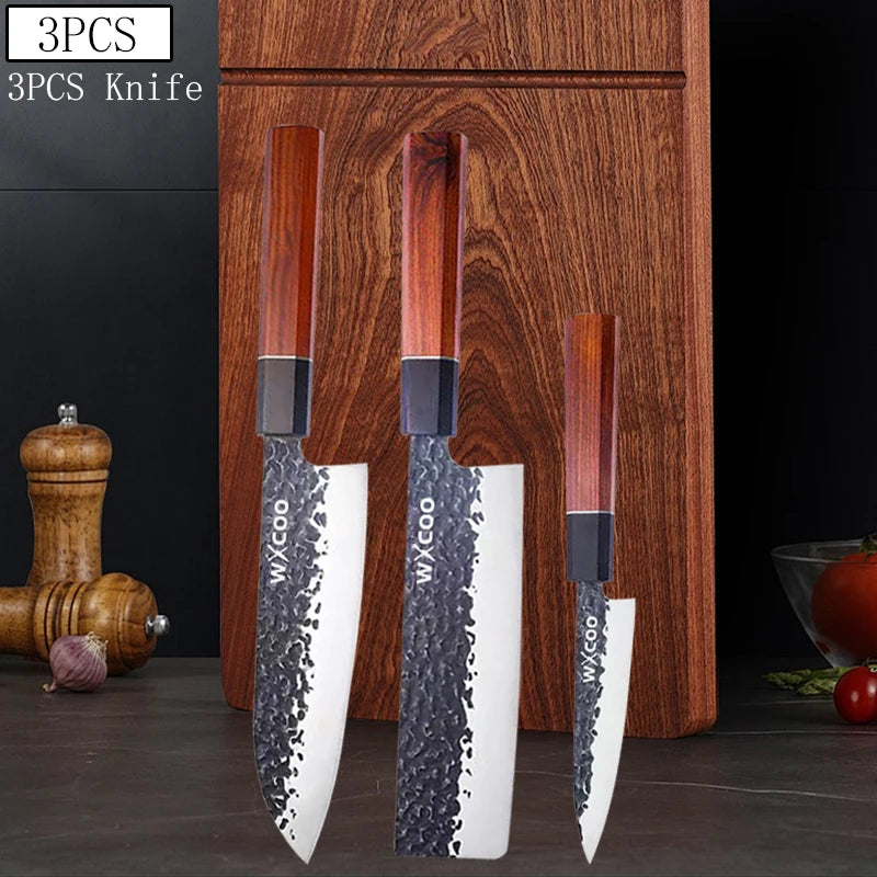 WXCOO Japanese Chef Knife – Forged Stainless Steel Santoku Set Kitchen Knife Set Axl 3PCS