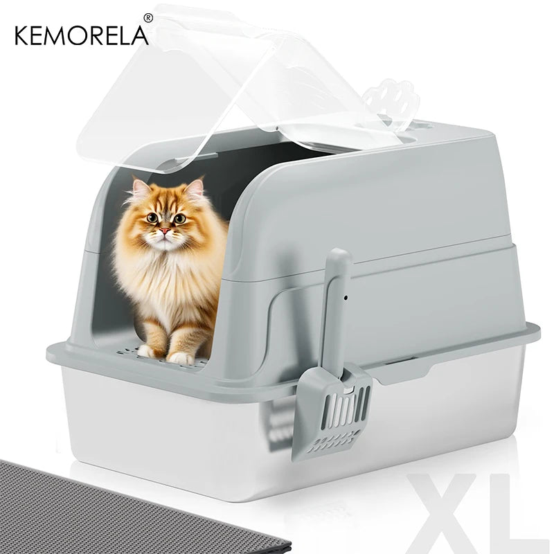 KEMORELA XL Enclosed Stainless Steel Cat Litter Box with Lid Cat Litter Box Axl