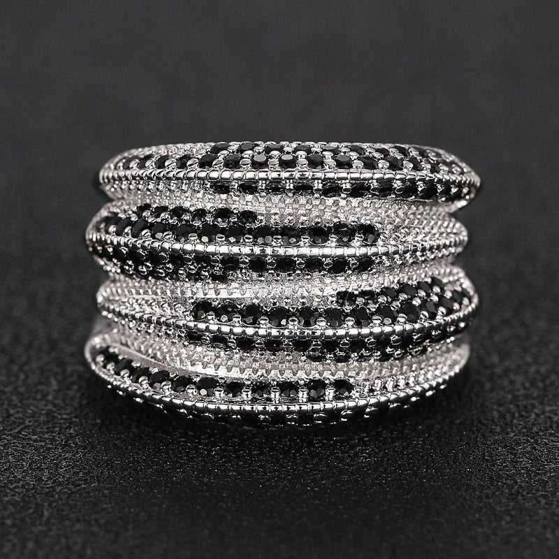 Huitan Wide Black Stone Statement Ring – Bold Fashion Jewelry Fashion Statement Ring Axl