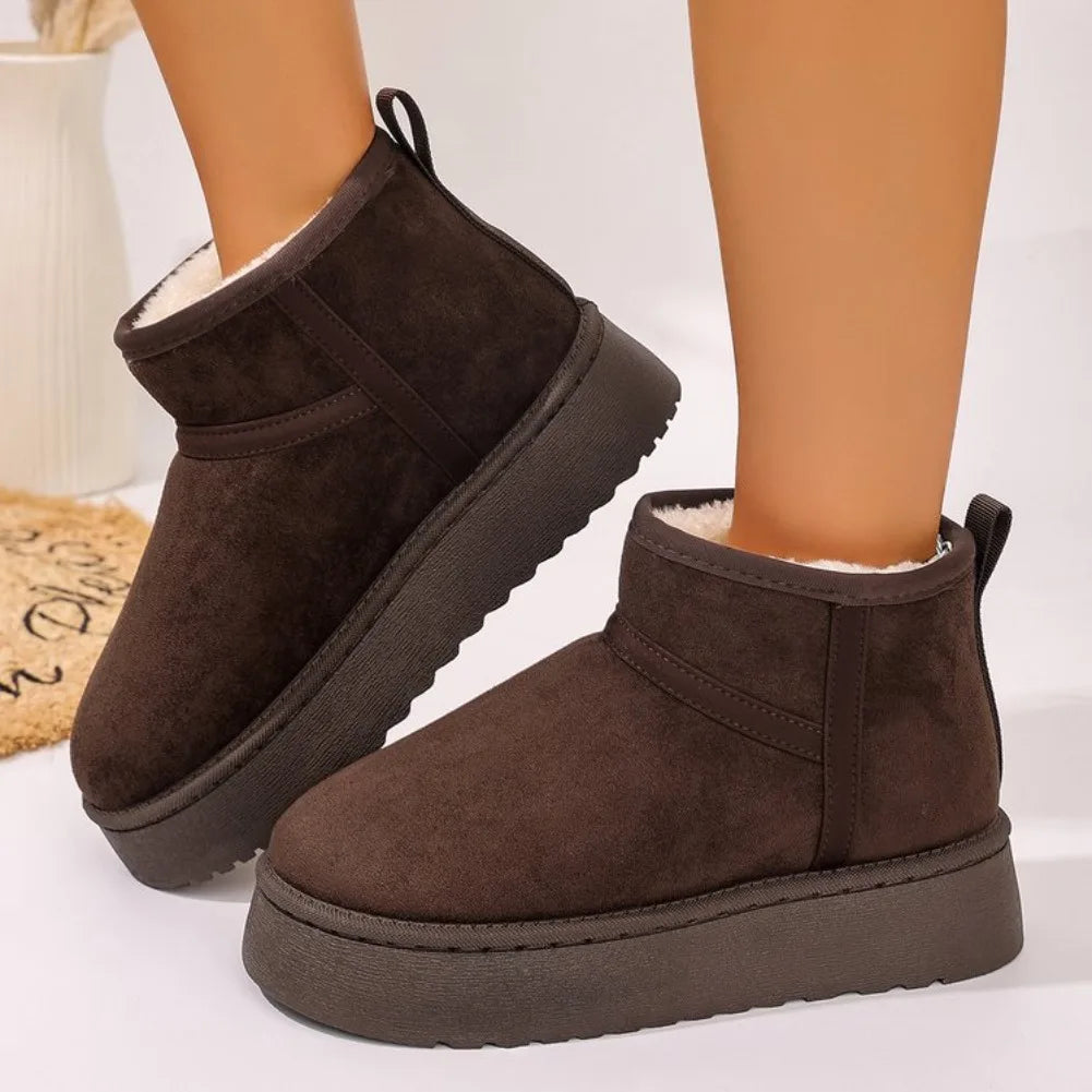 Women's Plush-Lined Ankle Snow Boots – Faux Suede Slip-On Women's Snow Boots Axl 41 Brown