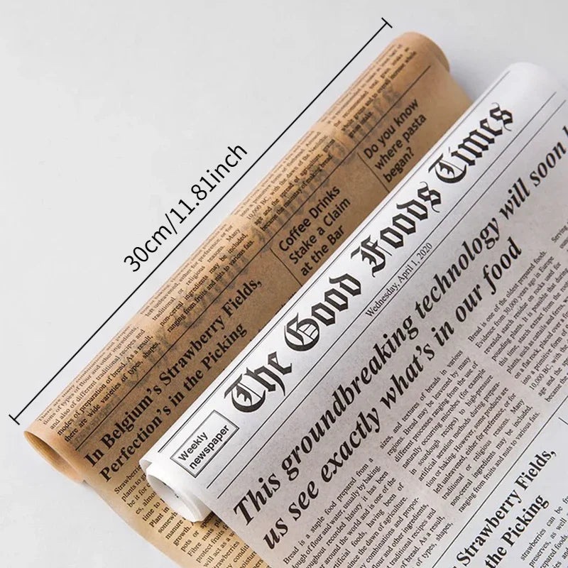 Retro Newspaper Food Grade Grease Paper Wrappers – 5m Roll Food Wrapping Paper Axl