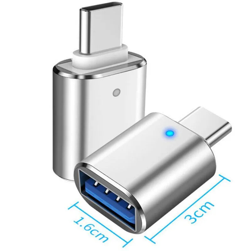 USB-C to USB-A OTG Adapter with LED | Type-C Converter USB OTG Adapter Axl silver