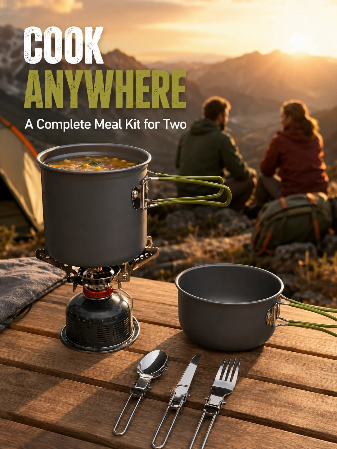 Camping Cookware Set – Aluminum Pot, Pan & Folding Cutlery Kit Camping Cookware Set Axl Orange handle