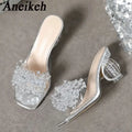 Women's Crystal Flower High Heel PVC Mule Sandals | Party Shoes High Heel Mule Sandals Axl silver 41