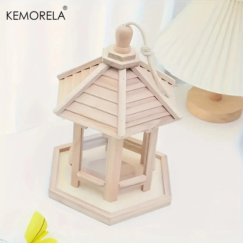 KEMORELA Wooden Hanging Bird Feeder House – Woven Outdoor Decor Hanging Bird Feeder Axl
