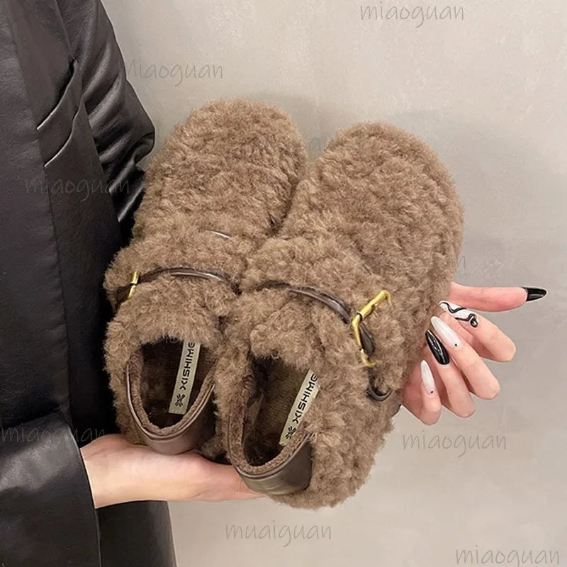 Women's Furry Slip-On Loafers | Plush Lined Warm Flat Shoes Slip-On Flat Shoes Axl