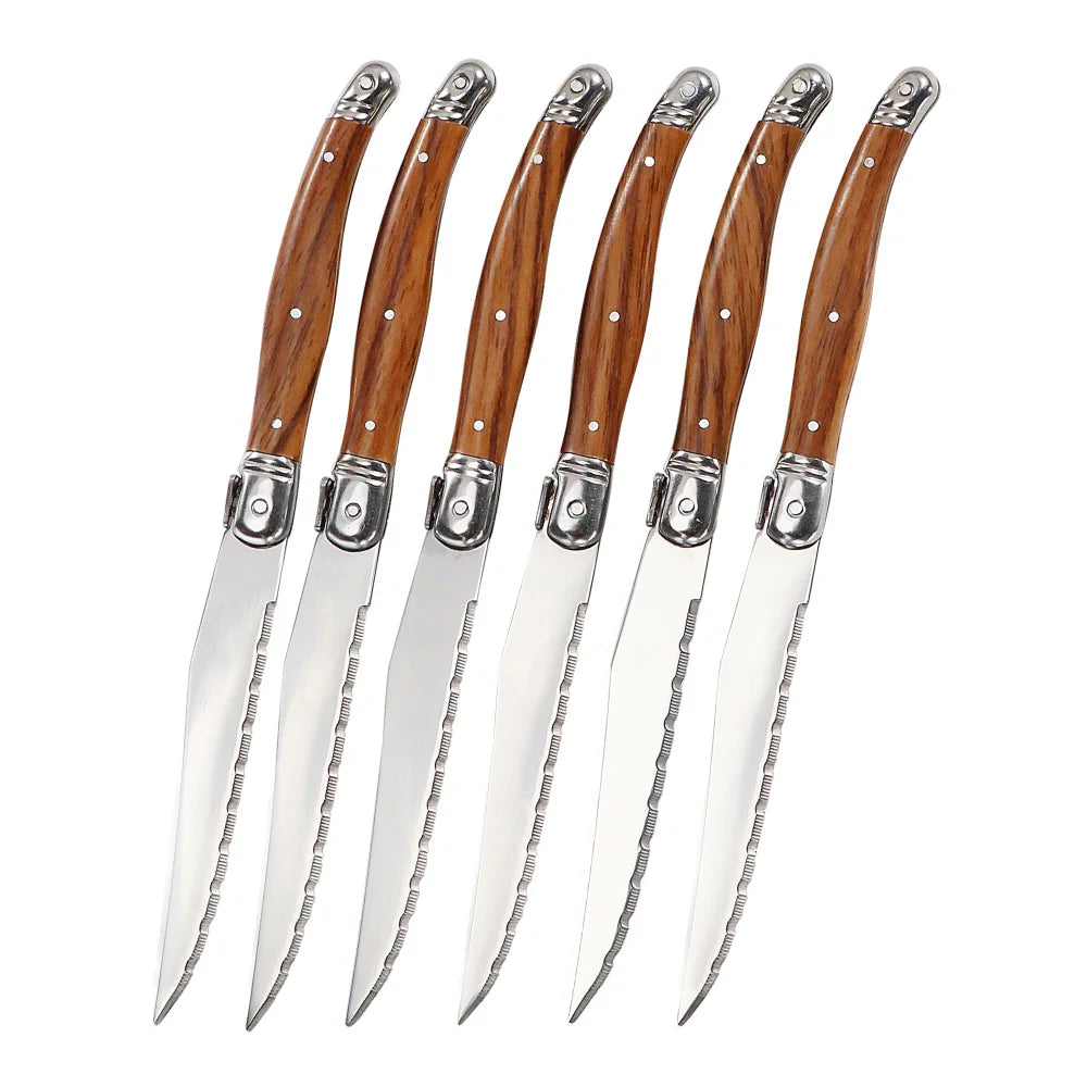 6pc Laguiole Steak Knife & Fork Set – Wood Grain Handle Steak Knife Fork Set Axl 6pcs knife set