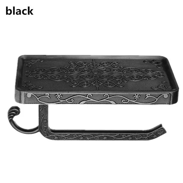 Wall-Mounted Toilet Paper Holder with Phone Shelf | Retro Brass Toilet Paper Holder Axl black