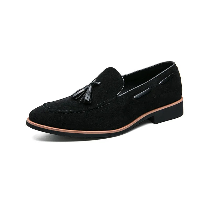 Men's British Tassel Loafers – Slip-On Genuine Leather Dress Shoes Men's Dress Loafers Axl HL-20213 Black 44