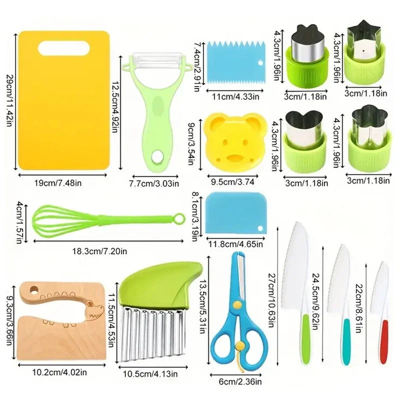 Kids Cooking Cutter Set – Safe Plastic Fruit Knife & Peeler Kids Kitchen Set Axl