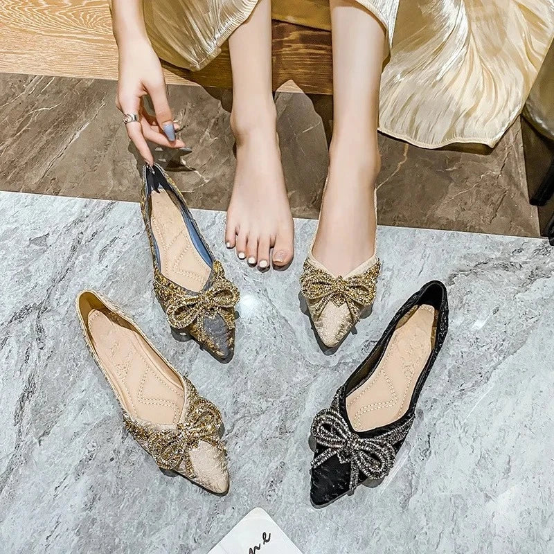 Crystal Bow Pointed Toe Women's Flats – Party & Evening Shoes Women's Flat Shoes Axl