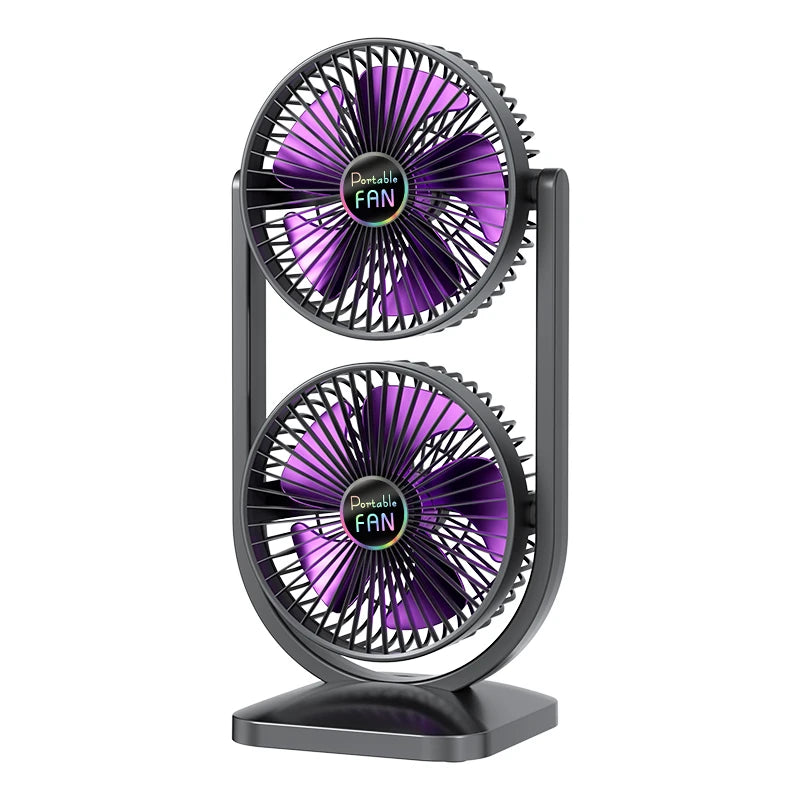 USB Rechargeable Dual-Head Portable Fan – 3-Speed Control Portable Desk Fan Axl purple