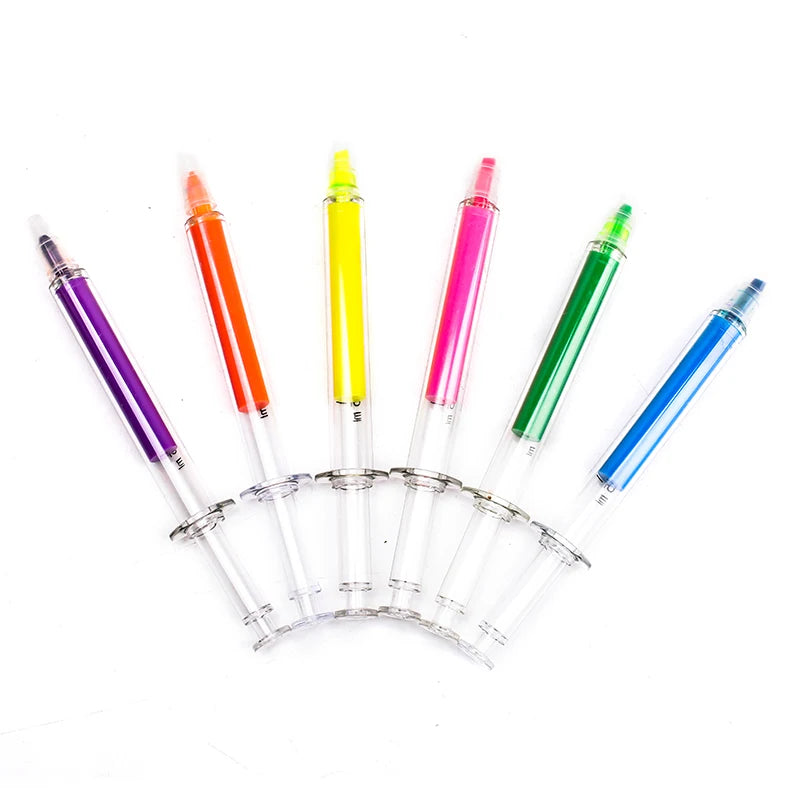 6-Piece Kawaii Syringe Highlighter Pen Set – Multicolor Markers Highlighter Pen Set Axl
