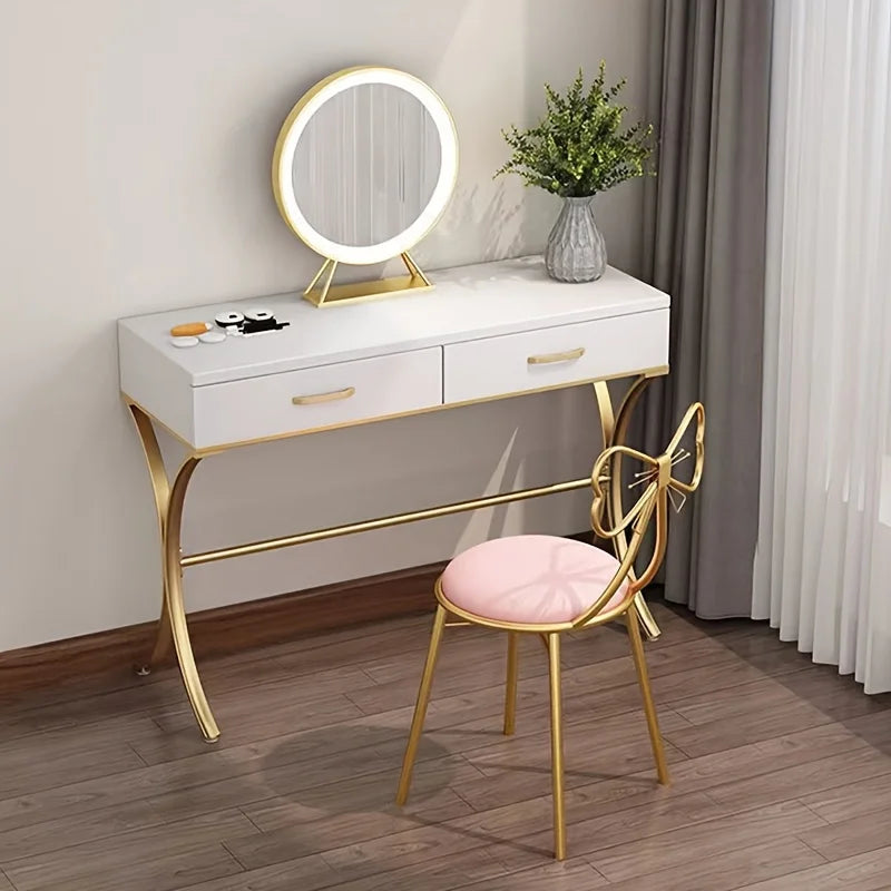 Pink Bow Tie Vanity Makeup Stool – Cushioned Dressing Chair Vanity Dressing Stool Axl