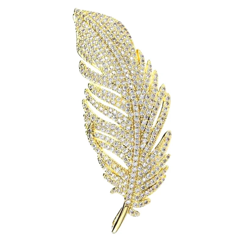 Rhinestone Feather Brooch – Crystal Pin for Women & Girls Fashion Brooch Pin Axl Gold