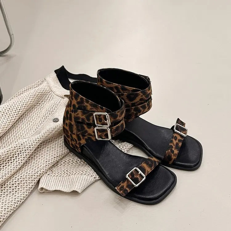 Women's Wedge Platform Sandals – Open Toe Ankle Buckle Heels Wedge Platform Sandals Axl Leopard 37