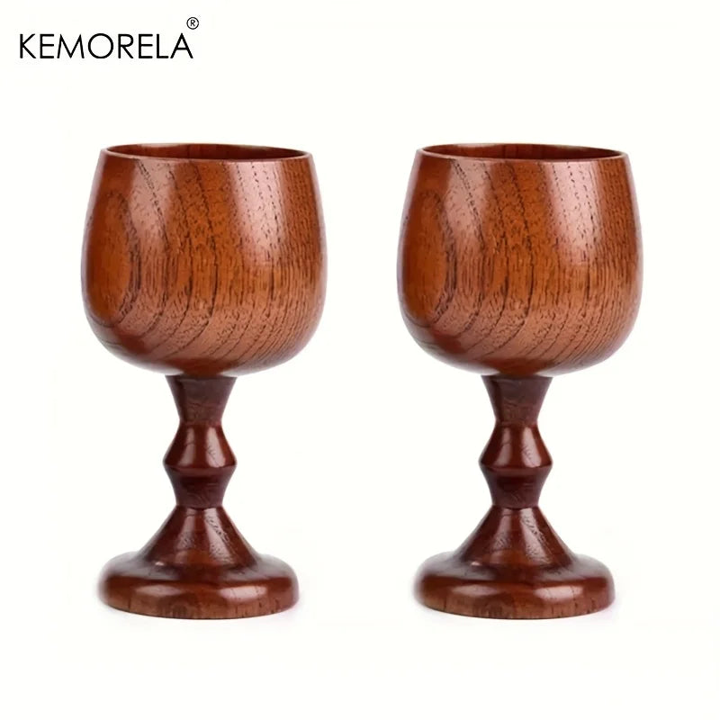 KEMORELA Handmade Spruce Wood Goblet Cup Set | 2 or 4 Pc Wooden Goblet Set Axl 2PCS 300ml