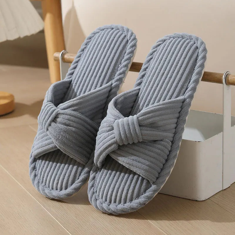Women's Corduroy Open Toe Indoor Slippers – Non-Slip Women's Indoor Slippers Axl grey 36-37
