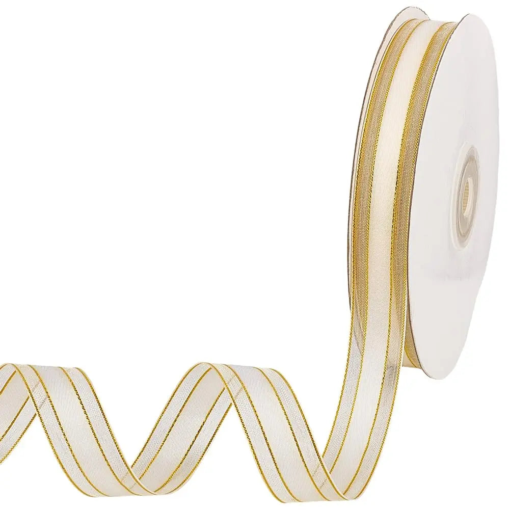 Black Gold Edge Organza Ribbon 5/8" – 50 Yards Per Roll Craft Ribbon Axl AECH04-17787