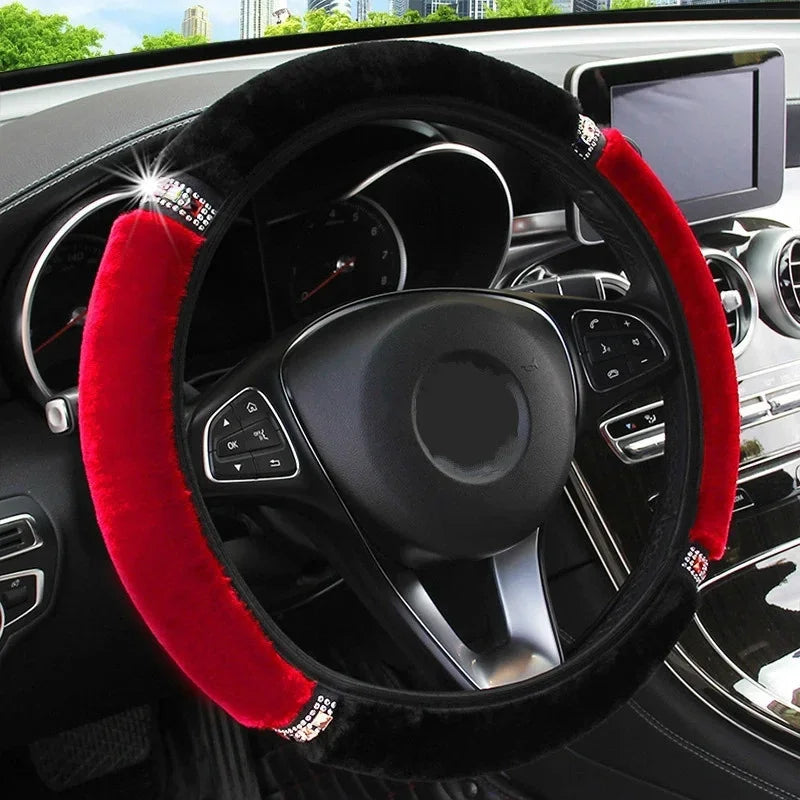 Plush Steering Wheel, Gear Shift & Handbrake Cover Set Steering Wheel Cover Axl Red