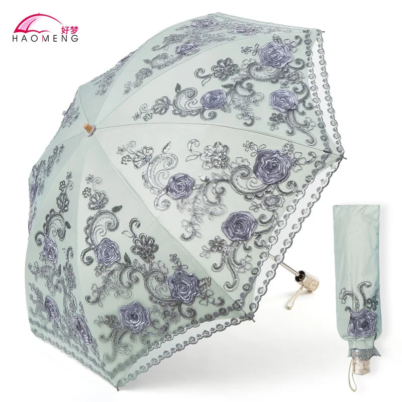 Women's Lace Embroidery Folding Parasol – UV & Rain Umbrella Folding Parasol Axl Style 2 Aluminum 8K