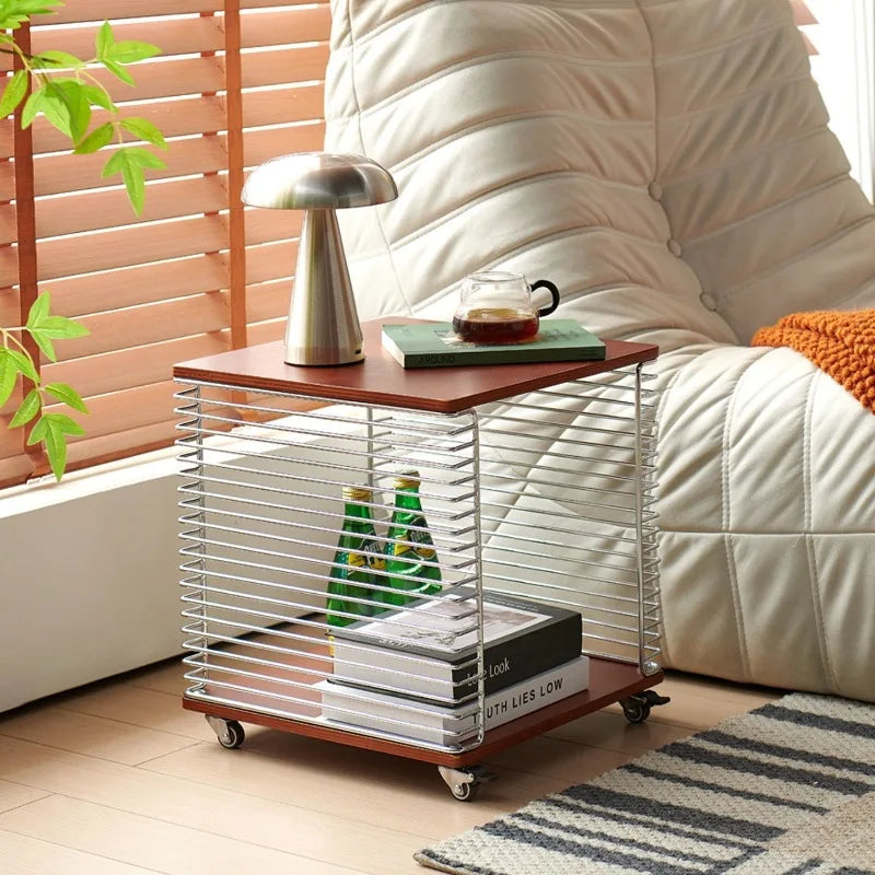 Wooden Movable Coffee Table with Wheels & Storage | 35×35cm Coffee Side Table Axl