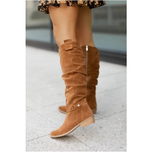 Women's Suede Ankle Boots – Low Heel Western Cowboy Booties Women's Ankle Boots Axl Brown 34