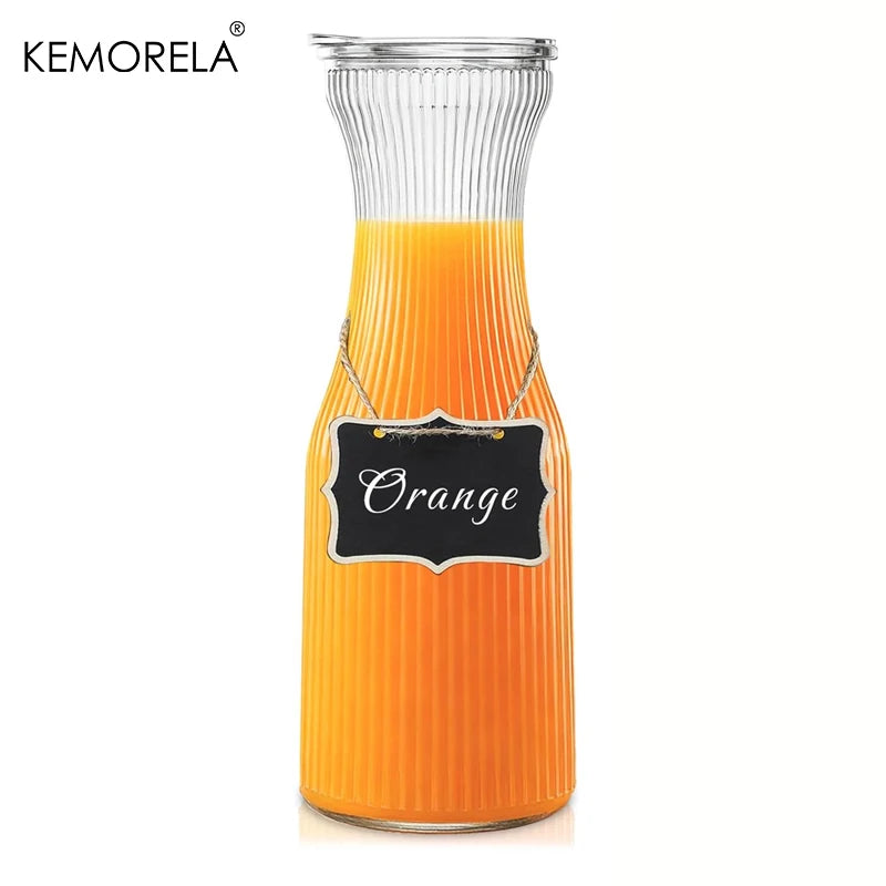 1L Ribbed Glass Carafe with Lid & Chalkboard Labels | Set of 2 Glass Carafe Axl 1PCS 1000ML