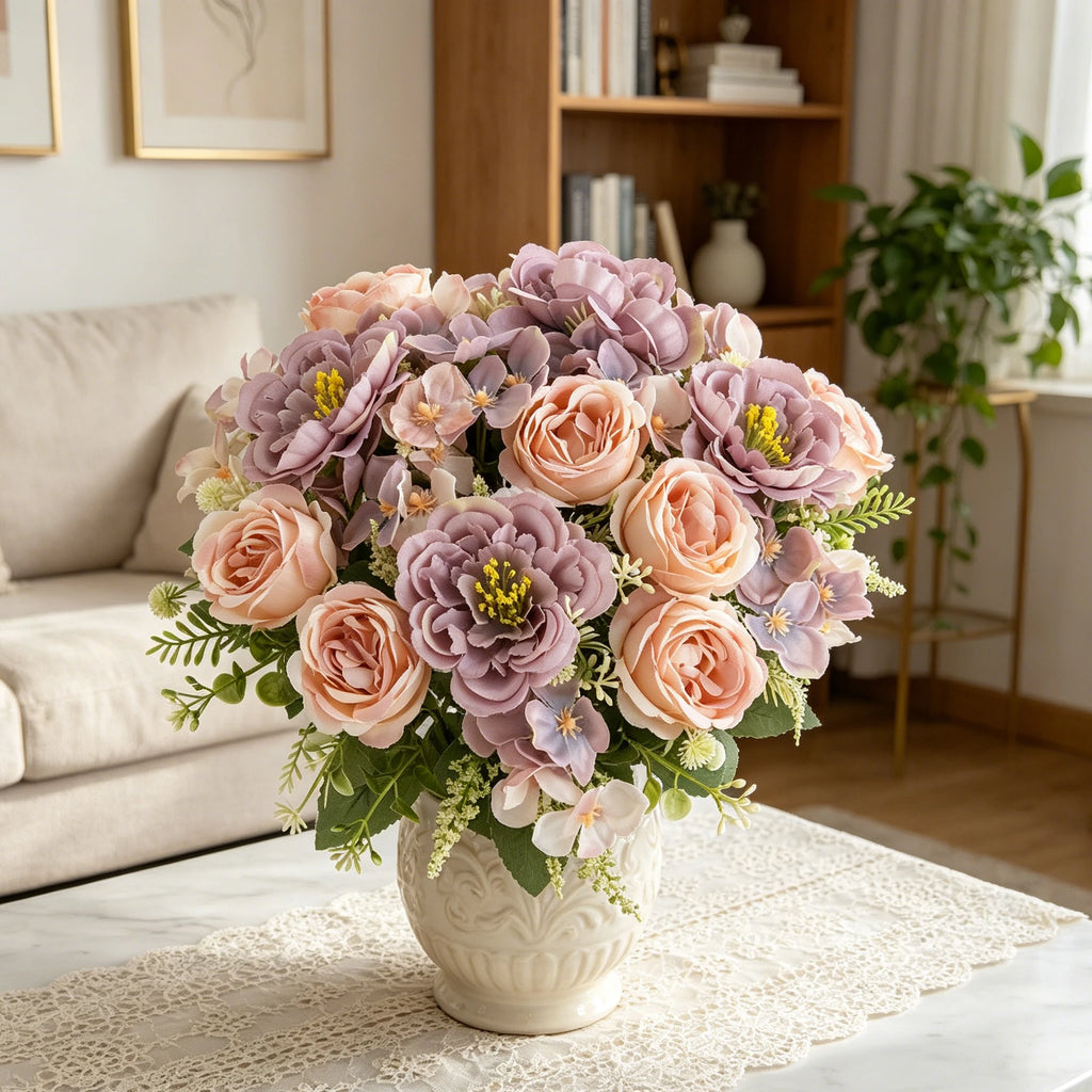 Artificial Silk Peony & Hydrangea Bouquet | Wedding & Home Decor Artificial Flower Bouquet Axl