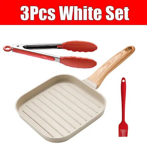 PGY 19cm Nonstick Square Grill Pan | All Stovetop Skillet Nonstick Grill Pan Axl 3Pcs White Set